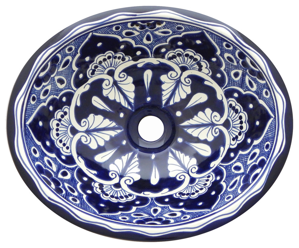 mexican talavera ceramic hand painted bathroom oval sink