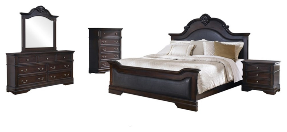 Coaster Cambridge 5-piece Eastern King Carved Wood Bedroom Set Cappuccino