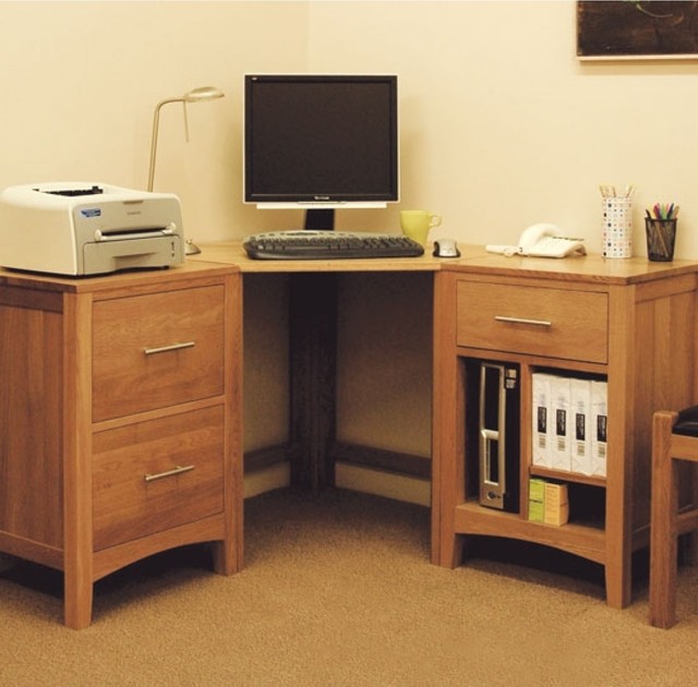 Solid Hereford Oak Corner Desk Wide - Can be combined with 2 drawer filing cabin