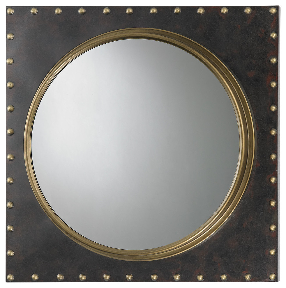 Sterling 51004 Metal Frame Rivet Porthole Mirror Industrial Wall