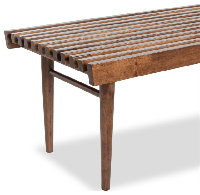 Pemberly Row Mid-Century Rectangular Solid Wood Bench in Walnut ...