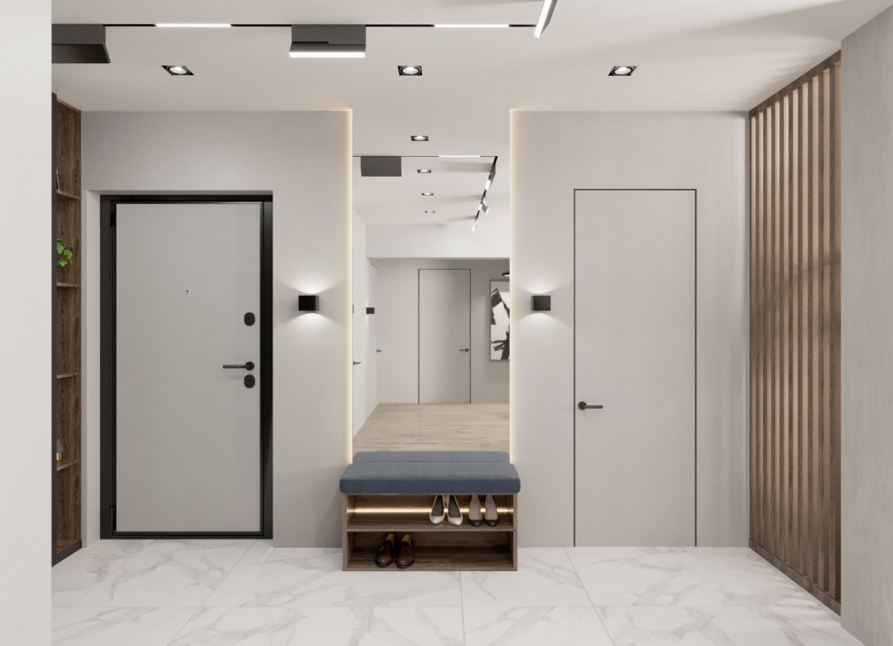 Гостиная и коридор в холодных деревянных тонах