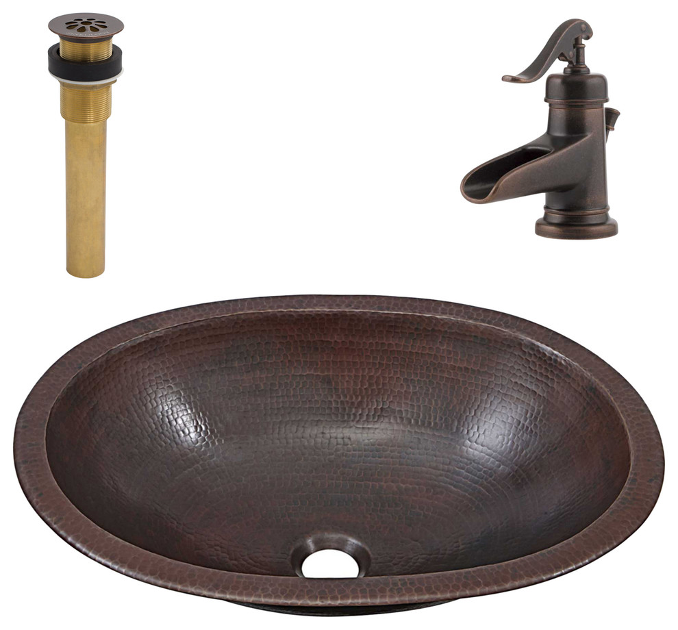 Wallace Undermount Drop In Copper Sink Kit With Pfister Bronze Faucet Drain Traditional Bathroom Sinks By Sinkology