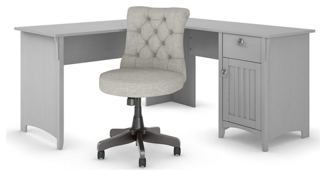 Salinas 60w L Shaped Desk With Mid Back Tufted Office Chair In