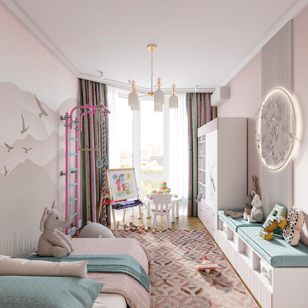 Утонченный проект с использованием разных стилей для семьи с двумя детьми