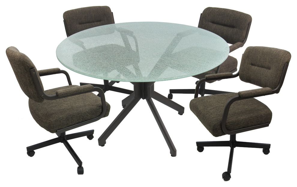 Glass Set Swivel Caster Chairs Sanora Brown, Brown, Crackle