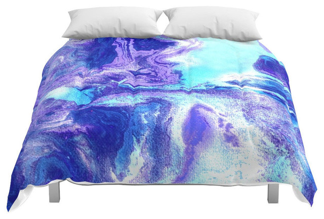 Society6 Swirling Marble In Aqua Purple Royal Blue Comforter