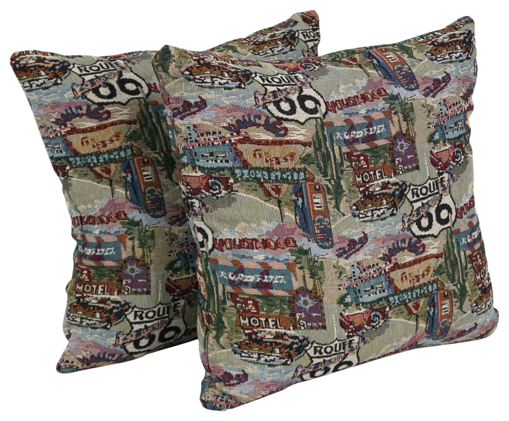 17" Tapestry Throw Pillows With Inserts, Set of 2, Route 66