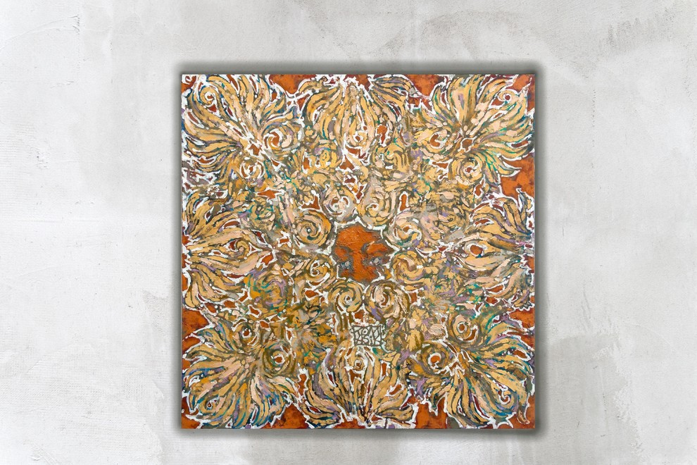 original painting, unique picture for warm interior. floral love feminine look.