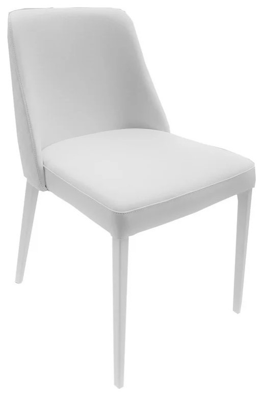 Philena Dining Chair, White Italian Top Grain Leather Modern Dining