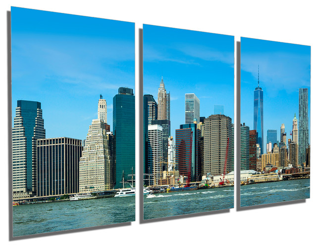 Manhattan New York Skyline, Metal Print, 3 Panel Split, Triptych Wall