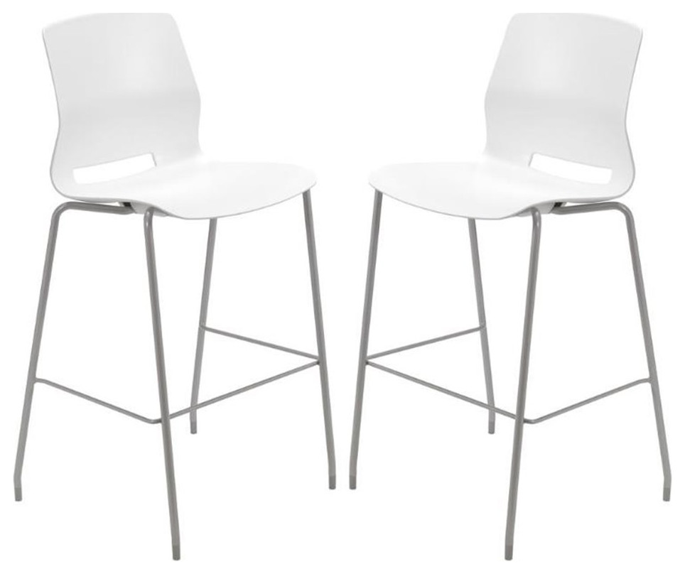 Home Square 30" Plastic Bar Stool in White Set of 2 Contemporary