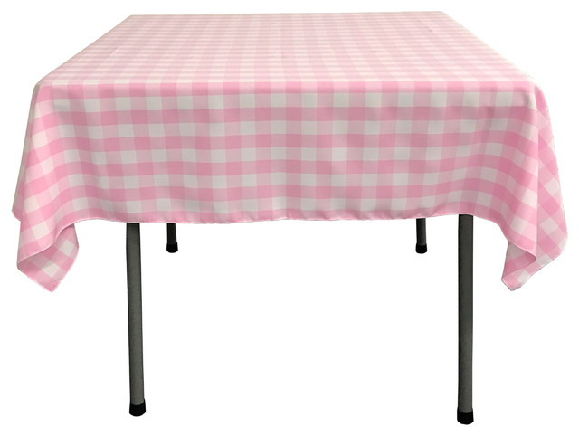 LA Linen Square Gingham Checkered Tablecloth, White and Pink, 52"x52"