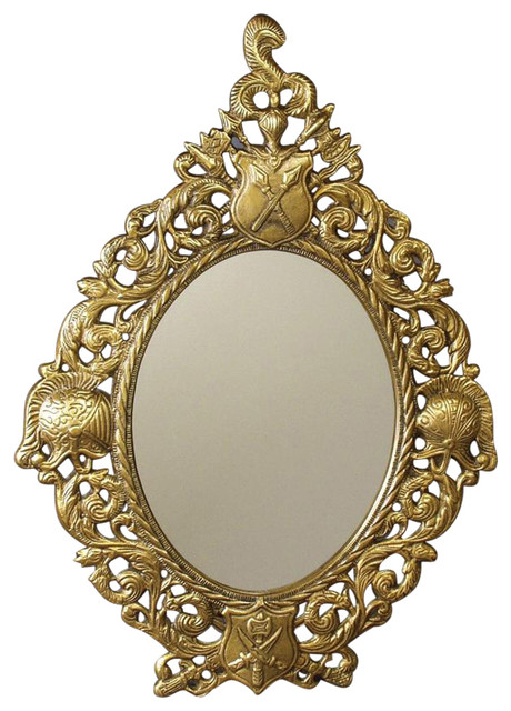 Brass Finish Shield Design Brass Tabletop Mirror