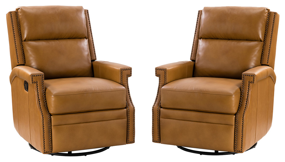 Genuine Leather Swivel Rocker Recliner, Set of 2 Contemporary