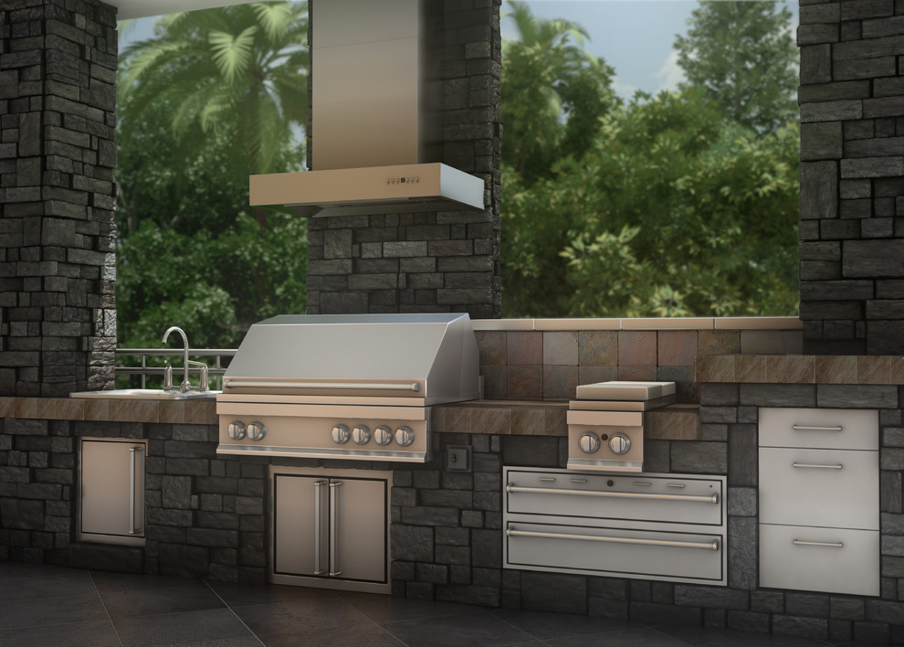 Outdoor Kitchen with a ZLINE Stainless Outdoor Wall Range