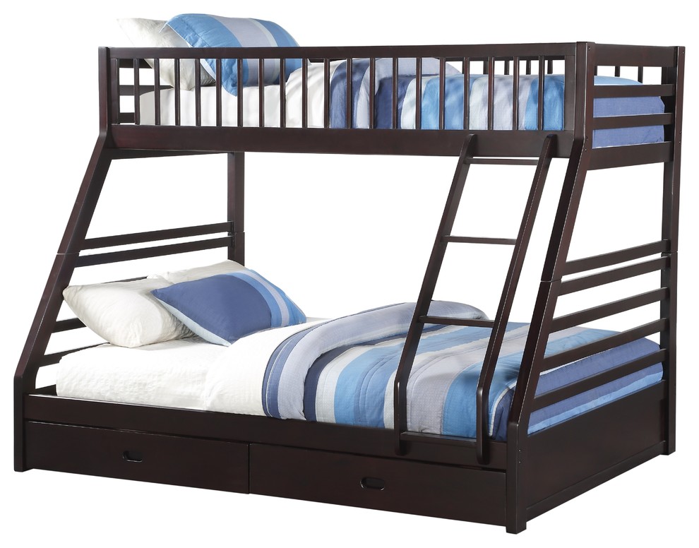 Jason TwinOverQueen Bunk Bed With Drawers, Espresso Transitional