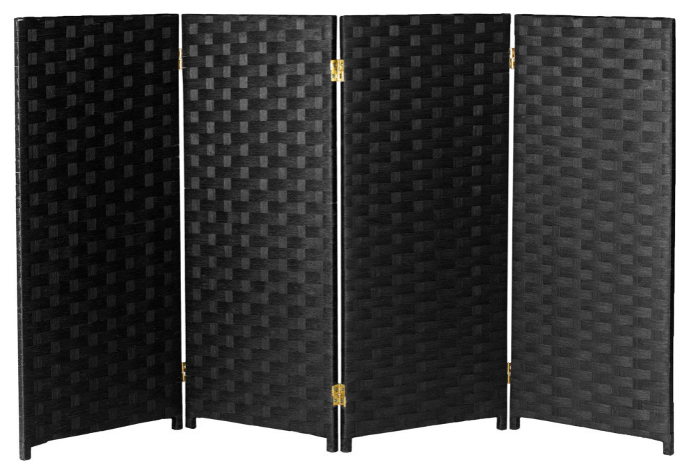 3 ft. Short Woven Fiber Room Divider 4 Panel Black