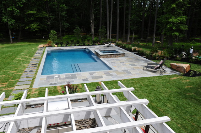 Natural Bluestone Rectangular Pool american-traditional-swimming-pool