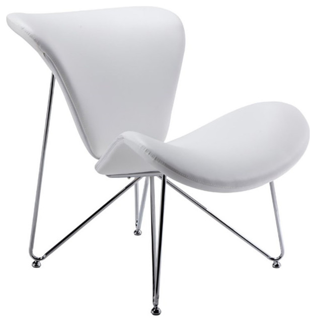 Modrest Decatur MidCentury Chrome & Faux Leather Accent Chair in White Midcentury Armchairs