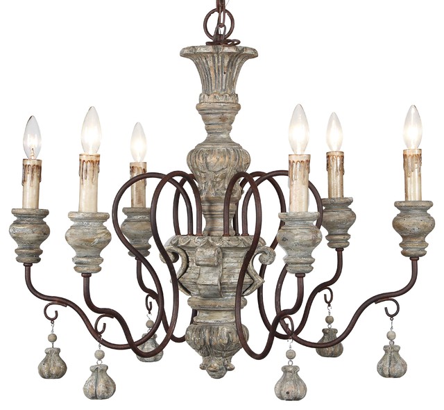 Halen Elton Home Old European Country Style Wood Chandeler With Aged Finish