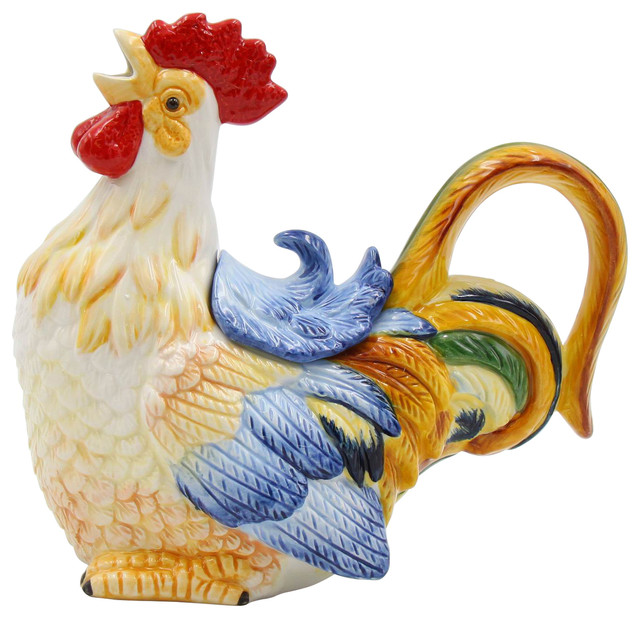 Colorful Rooster Teapot, 16oz Farmhouse Teapots by Cosmos Gifts