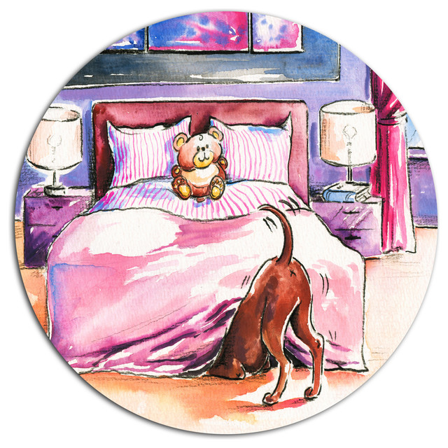 Brown Dog In Bedroom, Animal Disc Metal Wall Art - Contemporary - Metal