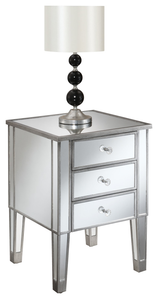Convenience Concepts Gold Coast Mirrored 3 Drawer End Table U12265