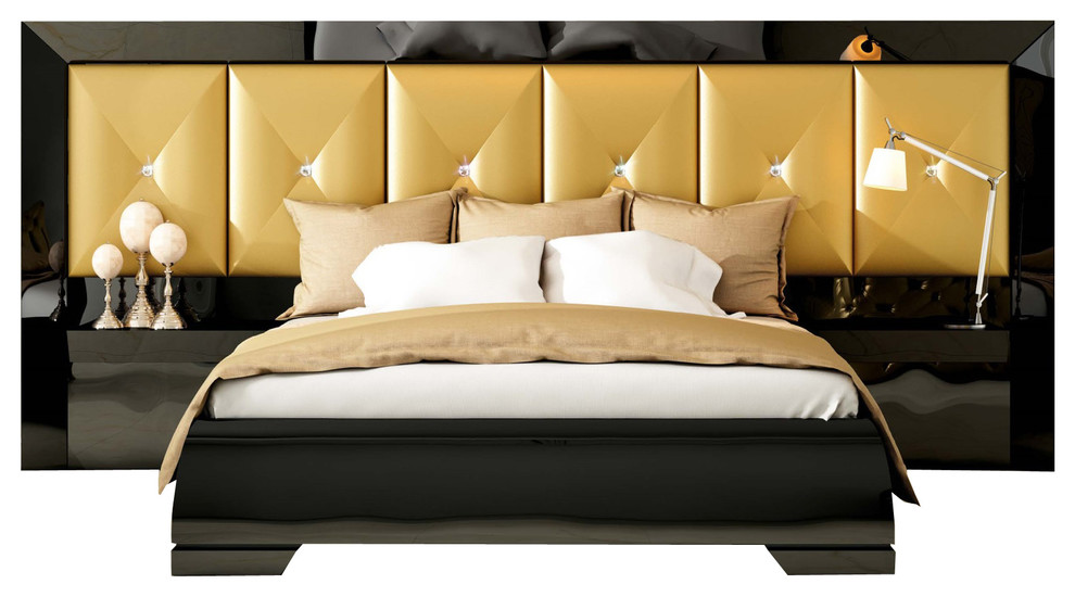 Md Karen 27 Special Headboard Bedroom Set, Glossy Black, King
