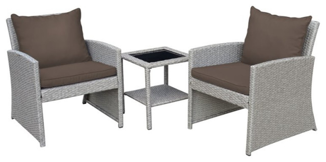 Jeco Mirabelle 3 Piece Wicker Bistro Set In Brown Tropical Outdoor Pub And Bistro Sets By Homesquare
