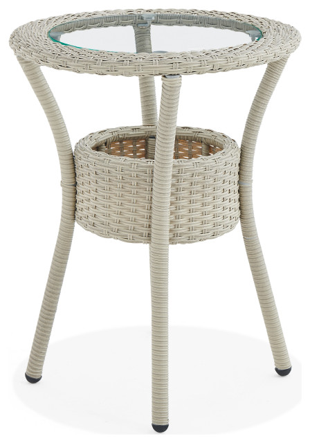 Haven All Weather Wicker Outdoor Round Glass Top Accent Table With Storage Tropical Outdoor Side Tables By Bolton Furniture Inc