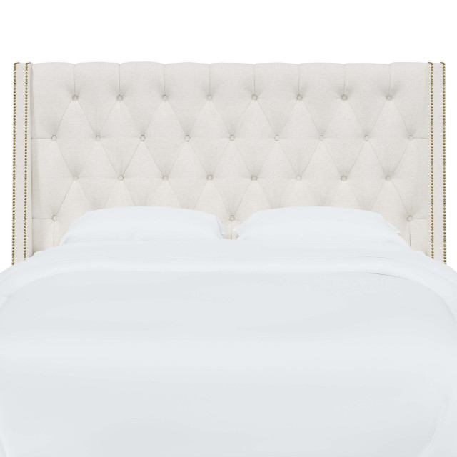 Tufted Sloped Wingback Headboard, Nail Trim, California King Transitional Headboards by