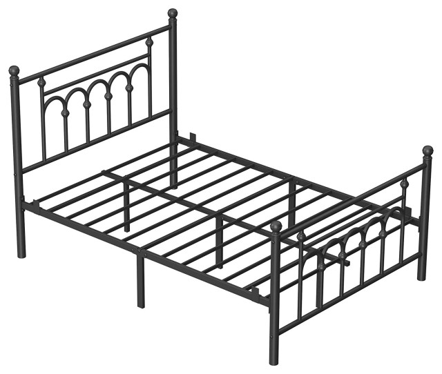 Metal Bed Frame With Patterned, Metal Bed Frame Queen Size With Vintage Headboard And Footboard