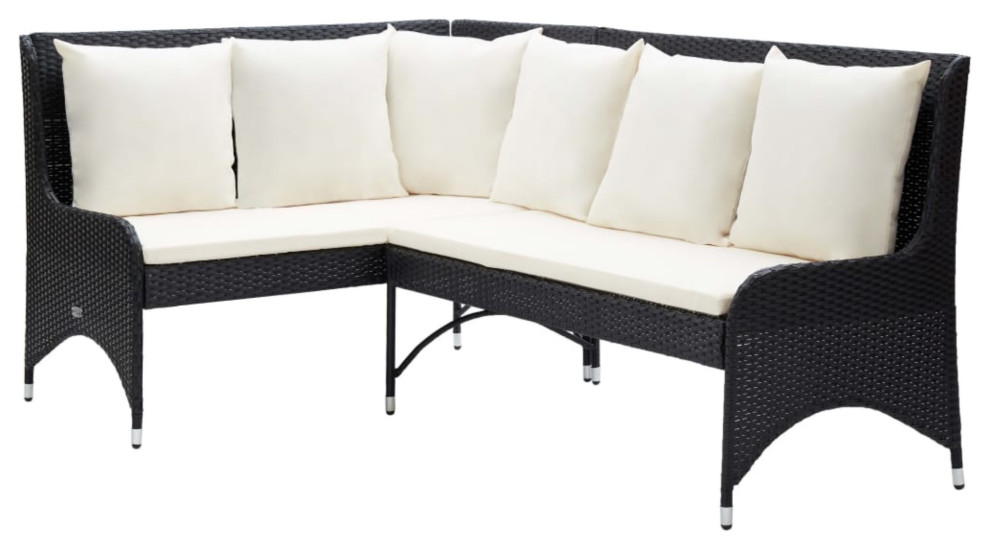 vidaXL Garden Corner Sofas 2Piece Poly Rattan Black Tropical