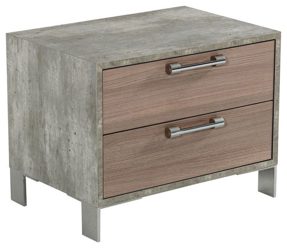 Modrest Boston Modern Stainless Steel & Faux Concrete Nightstand in Oak