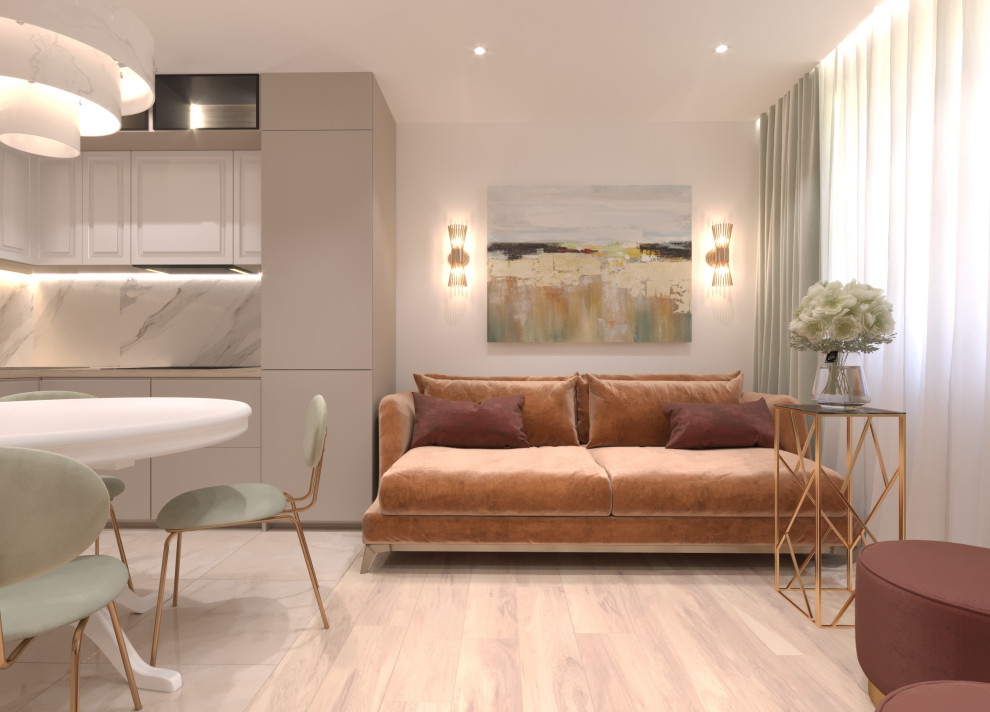 Дизайн-проект  интерьера гостиной  в стиле Контемпорари с элементами Арт-Деко.