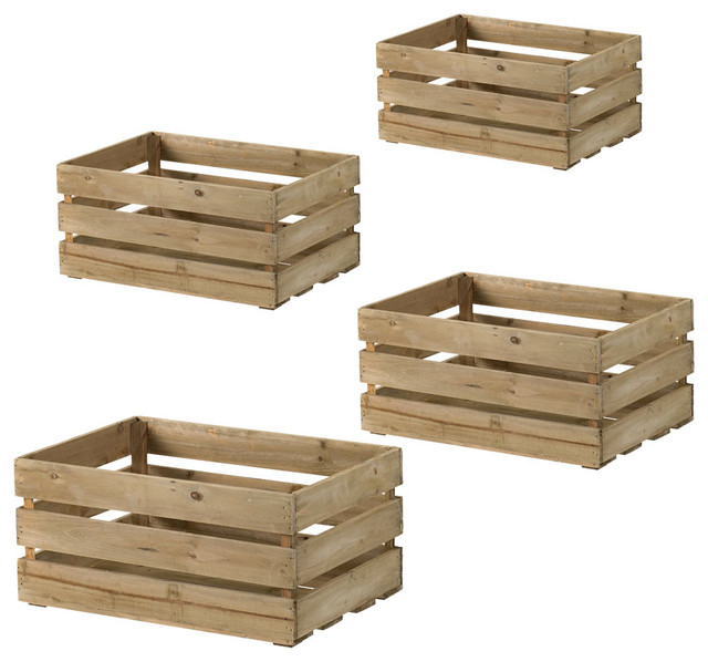 Wooden Crate Planters, Set of 4 - Farmhouse - Outdoor Pots And Planters ...