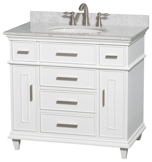 36 in. Single Bathroom Vanity in White with Marble Top
