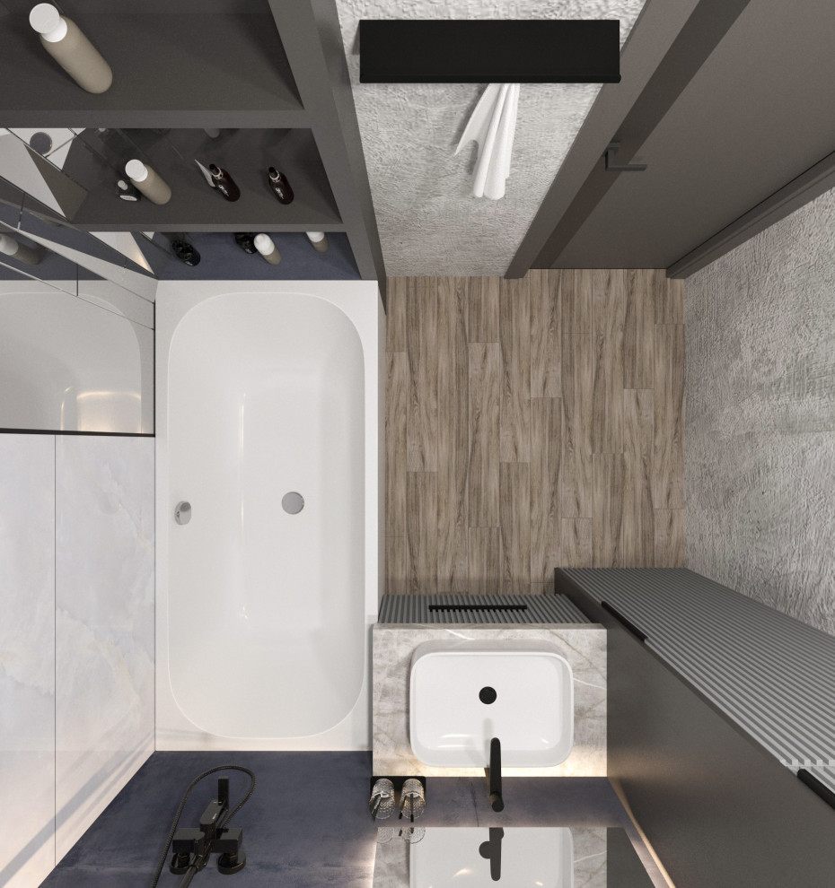 Просторная квартира в синими стенами