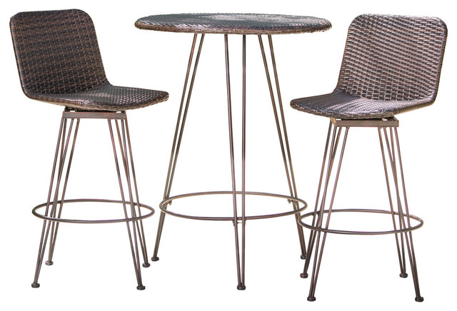 GDF Studio 3-Piece Pines Outdoor Bar Set With Brush Copper Iron Frame