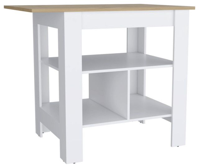 Finley Kitchen Island, White/Macadamia Transitional Kitchen Islands