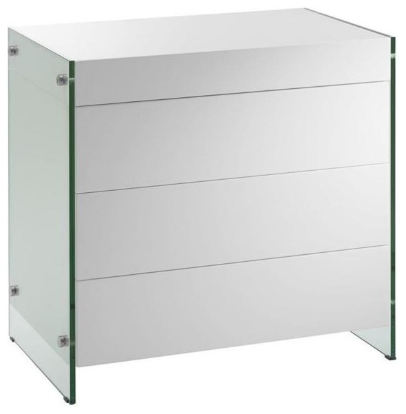Il Vetro High Gloss White Lacquer Tall Dresser Nightstand