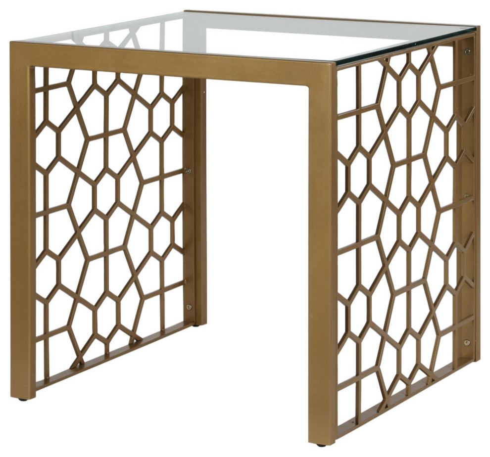 CosmoLiving by Cosmopolitan Juliette Side Table, Soft Brass, Tempered