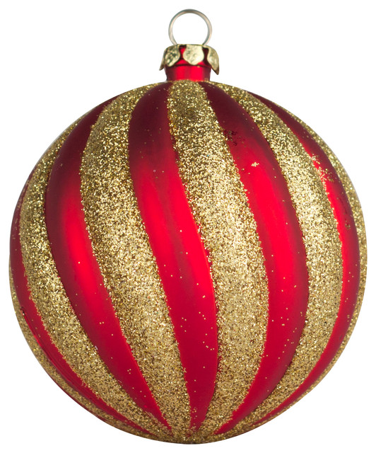 70mm 2 75 Red And Gold Swirl Ball Ornament Contemporary Christmas Ornaments By Queens Of Christmas