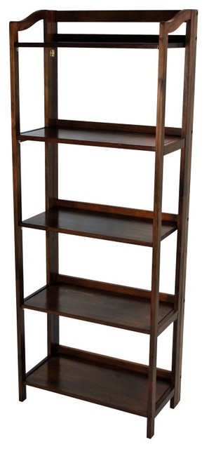 0Stratford 5-Shelf Folding Bookcase-Warm Brown