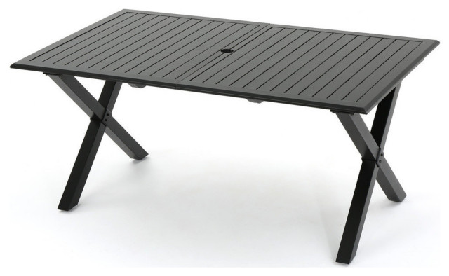 Gdf Studio Eowyn Black Cast Aluminum Expandable Outdoor Dining Table Transitional Outdoor Dining Tables By Gdfstudio Houzz