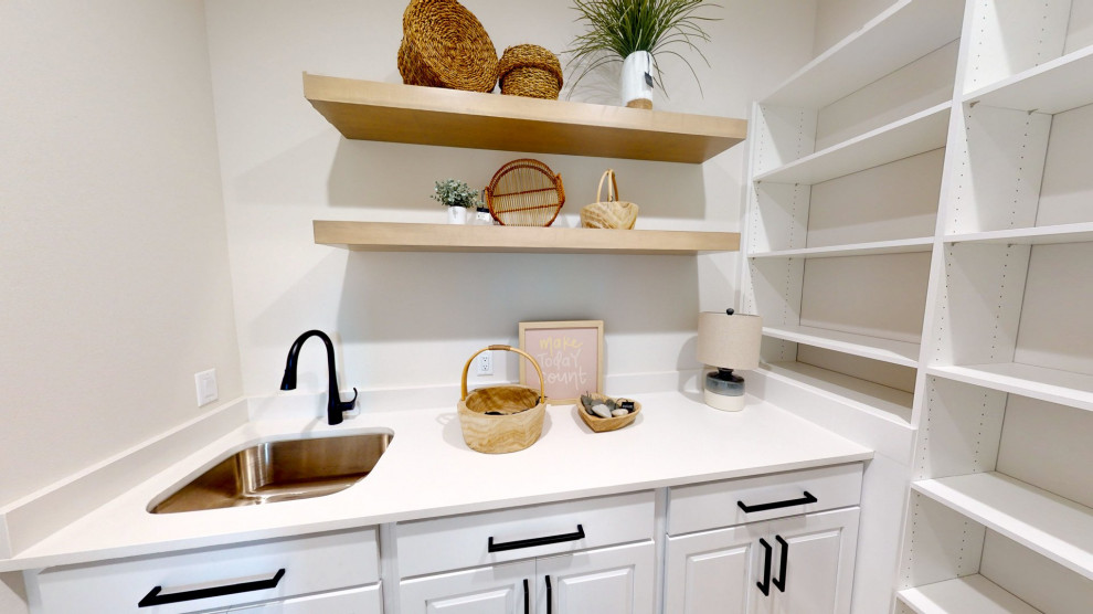 Kitchen - kitchen idea with white cabinets and white countertops