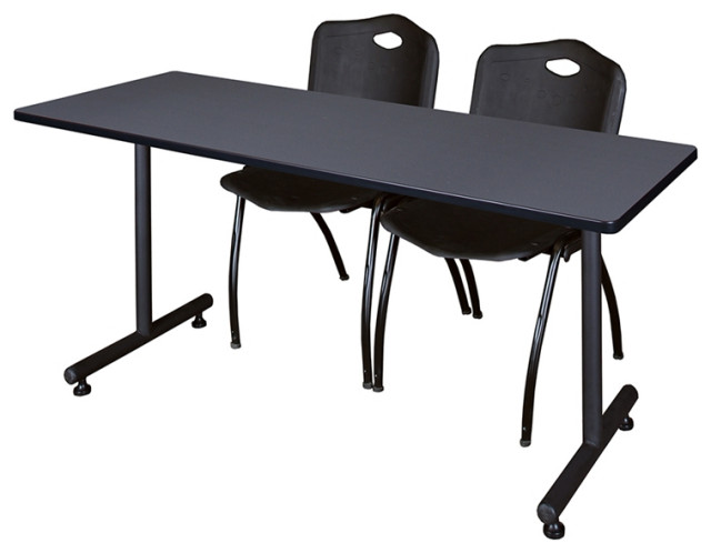 72" x 24" Kobe Training Table- Grey & 2 'M' Stack Chairs- Black