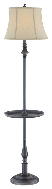Floor Lamp W/Table,D.Brz/L.Beige Shd, E27 Cfl 25W/3-Way,Dci
