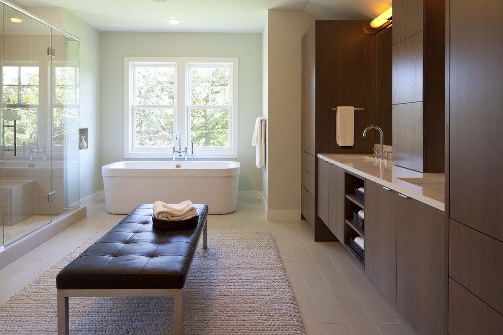 Contemporary bathroom in Minneapolis with a freestanding tub.
